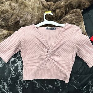Abercrombie & Fitch Light Pink Knotted Crop Top